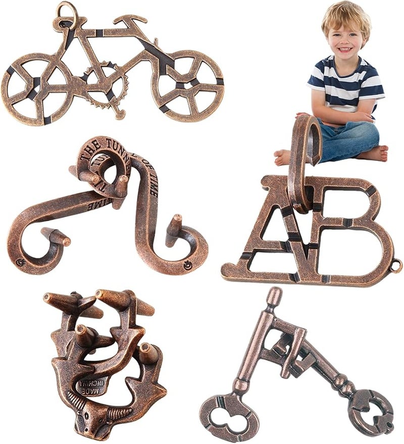 5 قطع من ألغاز تحدي العقل المعدنية السبيكية ثلاثية الأبعاد، ألعاب منطقية متشابكة للفتح للكبار والأطفال - Image 1